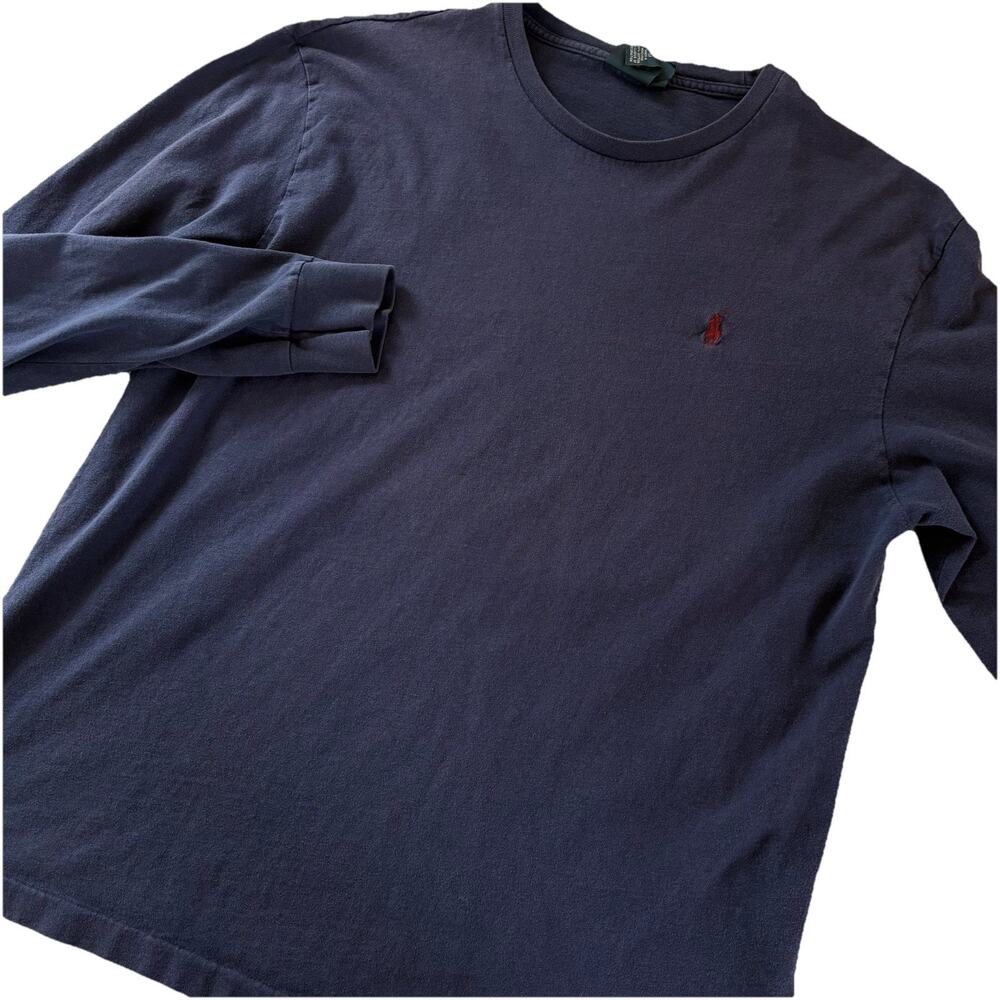 Polo Ralph Lauren’s Men’s Long Sleeve Navy Blue Shirt Size Medium Maroon Pony